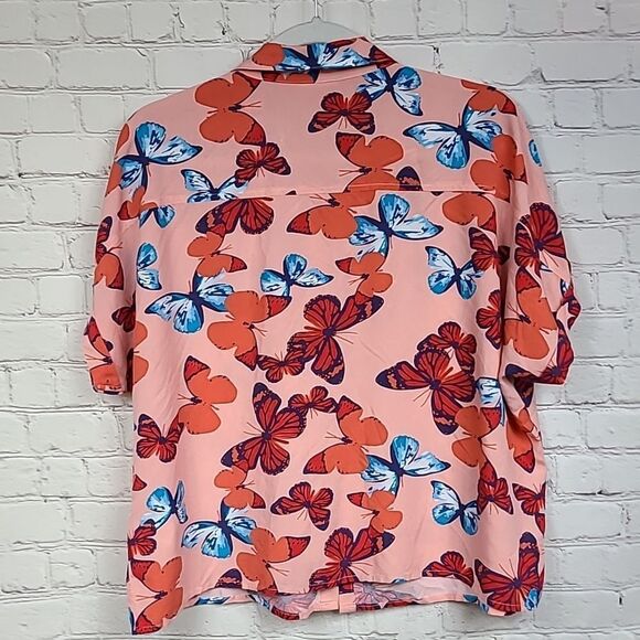 LuLaRoe Amy Butterfly Pink Dolman Sleeve Button Down Shirt Pink Gypsy Blouse - Picture 8 of 10